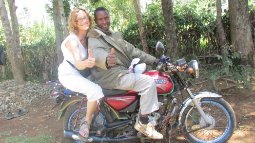 Me on motorbike with driver on way to Kakamega Forest
