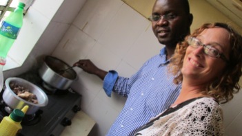 Making ugali in Abel's kitchen.
